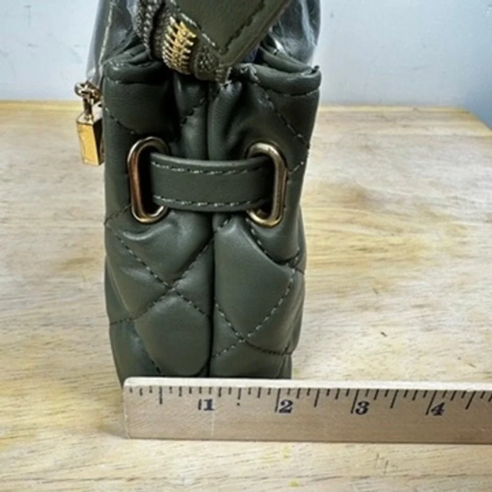 Badgley Mischka Mini Satchel Tote Olive Green Quilted Crossbody Handbag Lock NWT